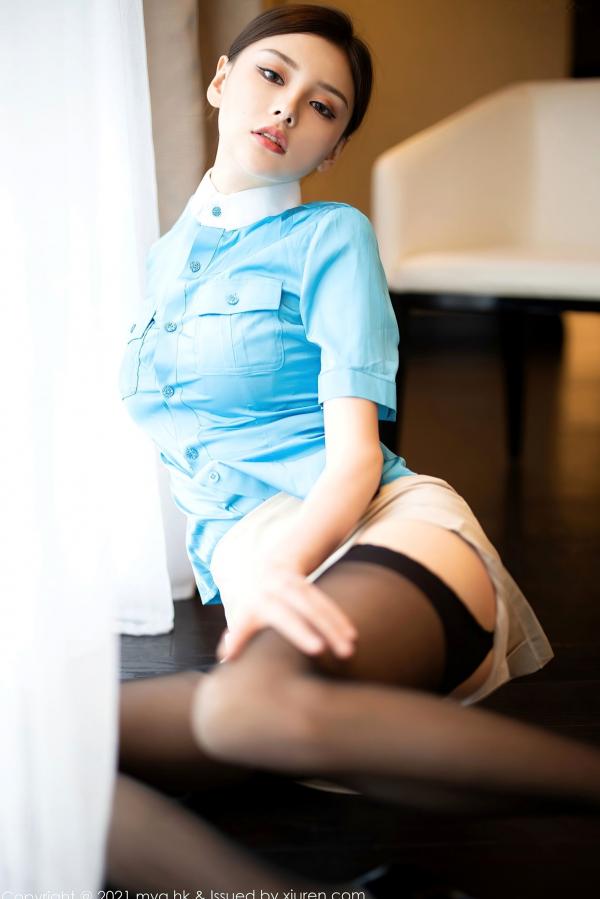 小夕juju   MyGirl美媛馆-544-小夕Juju-江浙沪旅拍：蓝衣空姐制服诱惑，性感黑色内衣与黑丝吊带袜，冷艳私房摄影大片-2021.06.22第10张图片