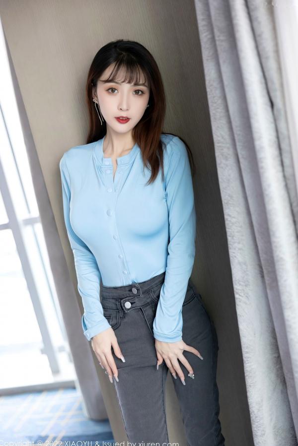 林星阑   XiaoYu语画界-731-林星阑-清纯淡蓝连体衣丝袜诱惑-卧室极品私房写真第9张图片
