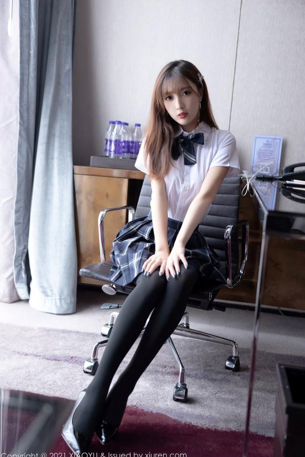 林星阑   XiaoYu语画界 667 林星阑：纯欲风JK制服诱惑，白衬衫搭配蕾丝连体衣与透肉黑丝，展现极致私房性感魅力 - 2021.12.02第6张图片