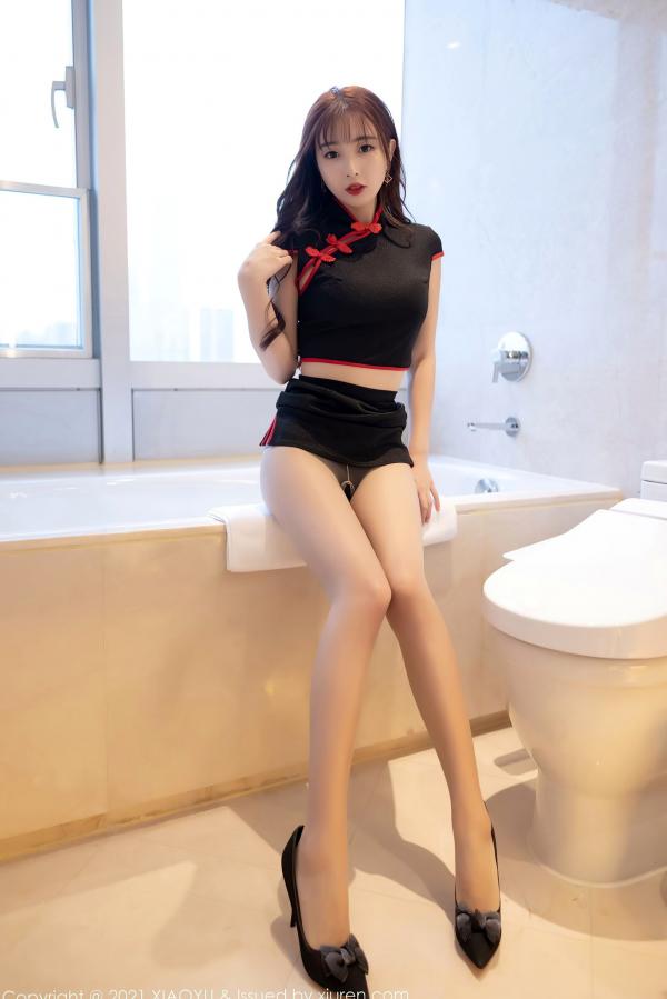 林星阑   XiaoYu语画界-574-林星阑-创意旗袍私房摄影，黑色蕾丝内衣搭配超薄丝袜，展现极致曲线与御姐魅力-2021.07.20第9张图片