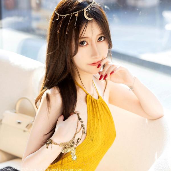 美桃酱   MyGirl美媛馆-605-美桃酱-长三角旅拍土黄缕空露背长裙-气质女神极致诱惑性感私房照-2021.10.18第8张图片