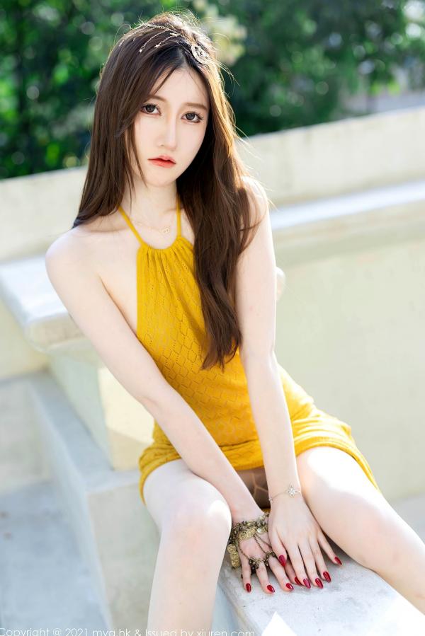 美桃酱   MyGirl美媛馆-605-美桃酱-长三角旅拍土黄缕空露背长裙-气质女神极致诱惑性感私房照-2021.10.18第52张图片