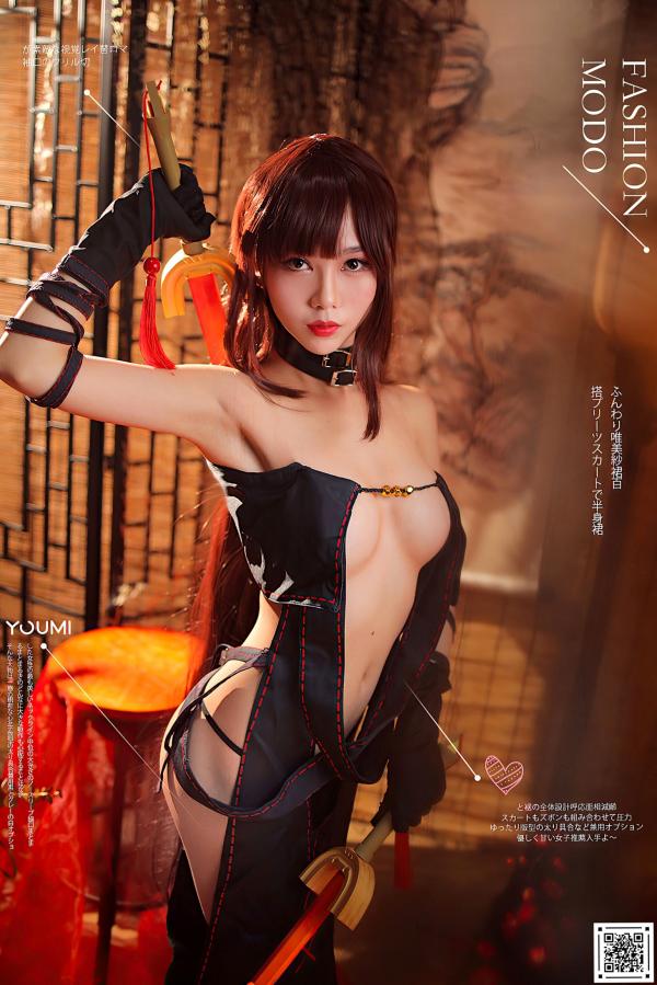 陈若依 抖娘利世  YouMi尤蜜-抖娘利世《虞美人》古风角色扮演写真，极致红黑碰撞，诠释冷艳御姐性感魅力第1张图片