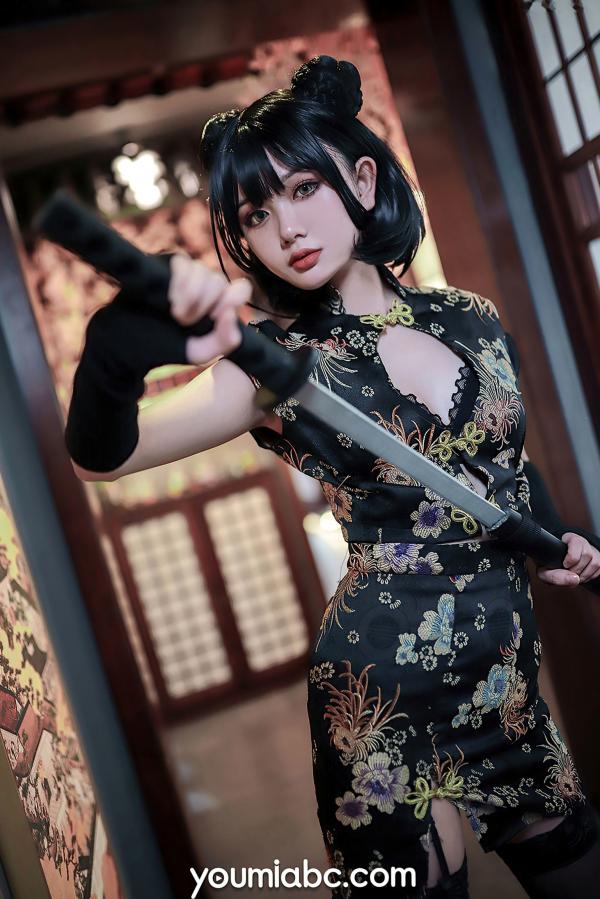 您的蛋蛋   YouMi尤蜜-2020.12.12-您的蛋蛋-《旗袍武士娘》角色扮演性感私房照，改良旗袍与黑丝诱惑，又飒又美第6张图片
