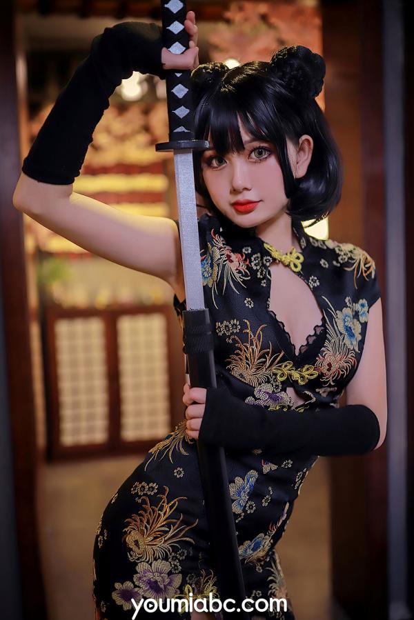 您的蛋蛋   YouMi尤蜜-2020.12.12-您的蛋蛋-《旗袍武士娘》角色扮演性感私房照，改良旗袍与黑丝诱惑，又飒又美第8张图片