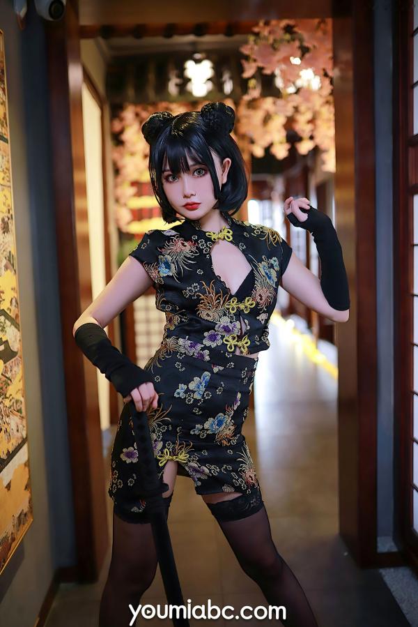 您的蛋蛋   YouMi尤蜜-2020.12.12-您的蛋蛋-《旗袍武士娘》角色扮演性感私房照，改良旗袍与黑丝诱惑，又飒又美第10张图片