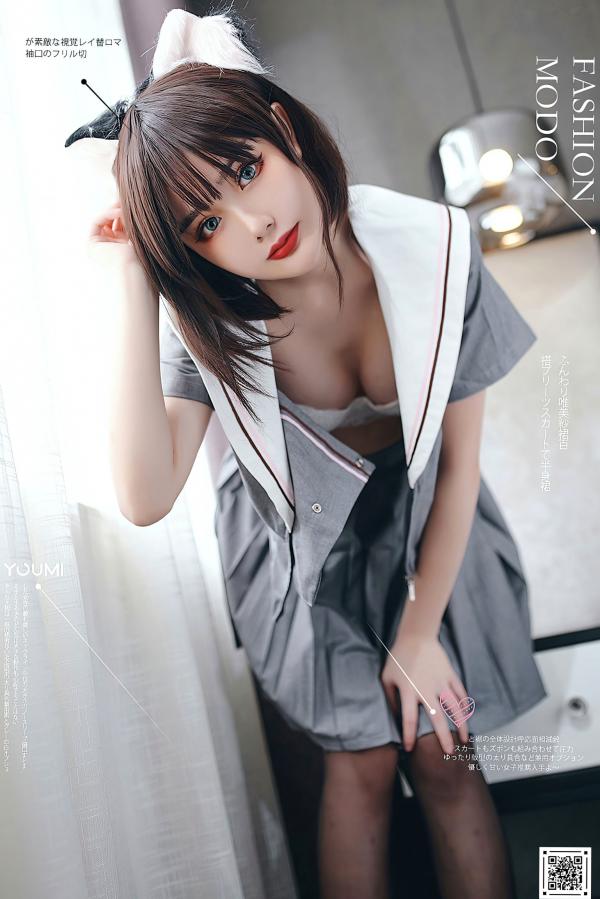 您的蛋蛋   YouMi尤蜜-您的蛋蛋《制服猫娘》：元气日系制服搭配黑丝美腿，演绎极致甜辣制服诱惑与性感姿态第1张图片