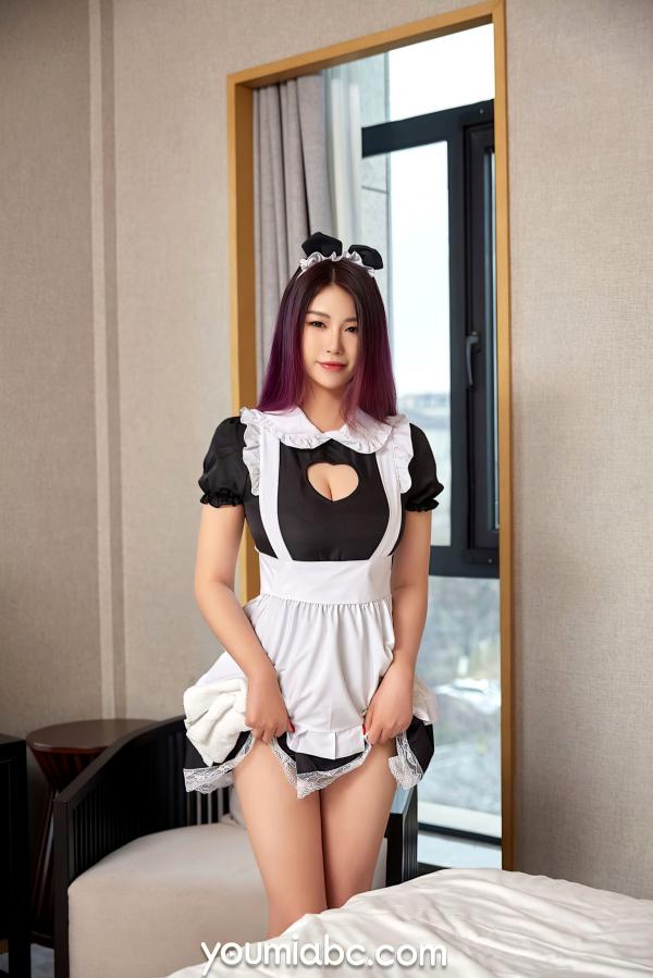 安然   YouMi尤蜜：安然《会长是女仆大人》精选，酒店私房角色扮演，黑白制服极致诱惑与大胆出镜第7张图片
