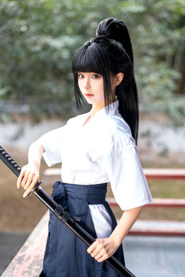 蠢沫沫   蠢沫沫-四月T2订阅2《武》：日系唯美武士刀剑道少女角色扮演，英气和服私房写真第1张图片