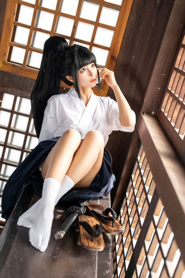 蠢沫沫   蠢沫沫-四月T2订阅2《武》：日系唯美武士刀剑道少女角色扮演，英气和服私房写真第5张图片
