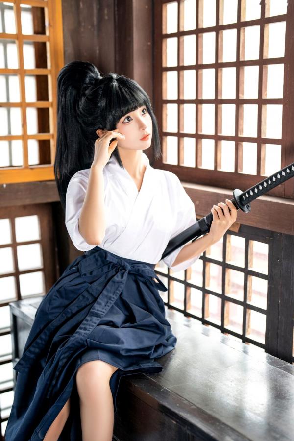 蠢沫沫   蠢沫沫-四月T2订阅2《武》：日系唯美武士刀剑道少女角色扮演，英气和服私房写真第65张图片
