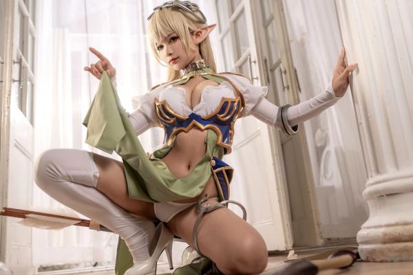 蠢沫沫   蠢沫沫-104-精灵村-第一村人-绝美cosplay奇幻精灵战袍修身性感弓箭手写真第18张图片