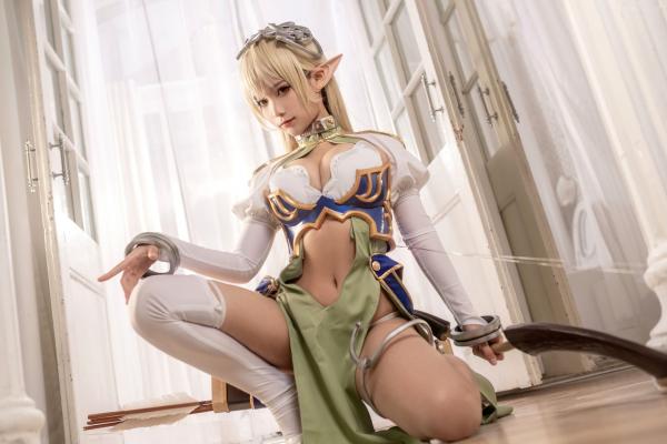 蠢沫沫   蠢沫沫-104-精灵村-第一村人-绝美cosplay奇幻精灵战袍修身性感弓箭手写真第19张图片