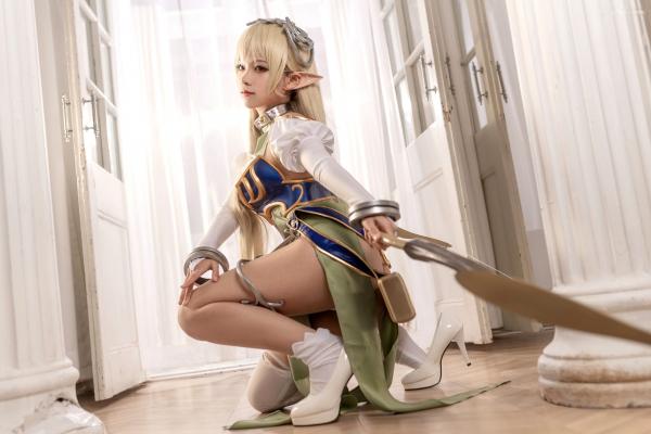 蠢沫沫   蠢沫沫-104-精灵村-第一村人-绝美cosplay奇幻精灵战袍修身性感弓箭手写真第20张图片