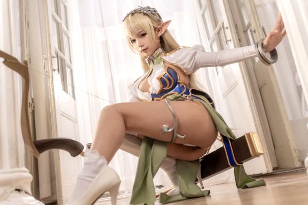 蠢沫沫   蠢沫沫-104-精灵村-第一村人-绝美cosplay奇幻精灵战袍修身性感弓箭手写真第22张图片