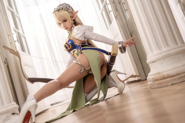 蠢沫沫   蠢沫沫-104-精灵村-第一村人-绝美cosplay奇幻精灵战袍修身性感弓箭手写真第24张图片