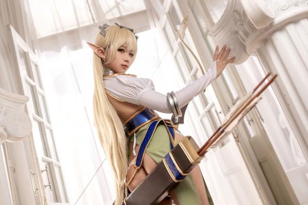 蠢沫沫   蠢沫沫-104-精灵村-第一村人-绝美cosplay奇幻精灵战袍修身性感弓箭手写真第25张图片