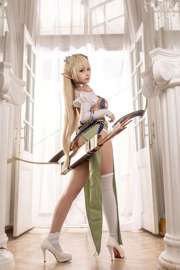 蠢沫沫   蠢沫沫-104-精灵村-第一村人-绝美cosplay奇幻精灵战袍修身性感弓箭手写真第26张图片