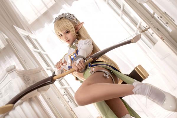 蠢沫沫   蠢沫沫-104-精灵村-第一村人-绝美cosplay奇幻精灵战袍修身性感弓箭手写真第28张图片