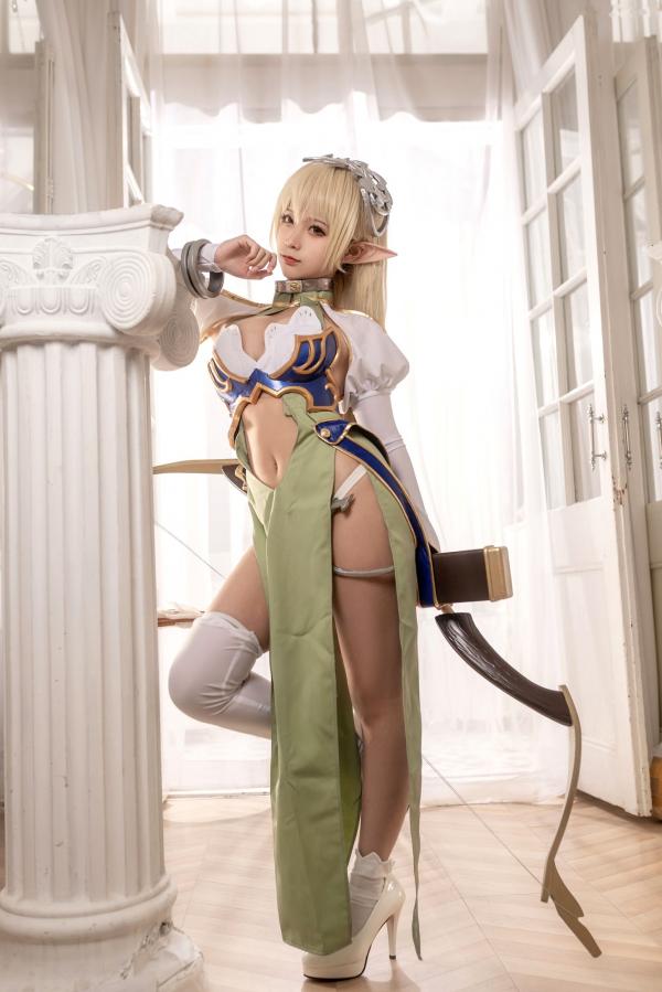 蠢沫沫   蠢沫沫-104-精灵村-第一村人-绝美cosplay奇幻精灵战袍修身性感弓箭手写真第29张图片