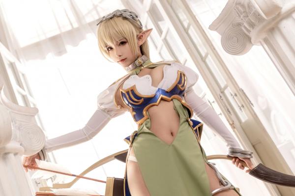 蠢沫沫   蠢沫沫-104-精灵村-第一村人-绝美cosplay奇幻精灵战袍修身性感弓箭手写真第31张图片