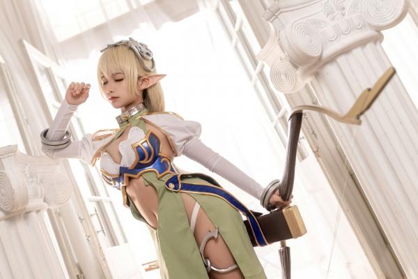蠢沫沫   蠢沫沫-104-精灵村-第一村人-绝美cosplay奇幻精灵战袍修身性感弓箭手写真第32张图片