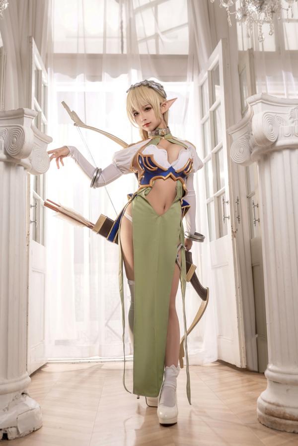 蠢沫沫   蠢沫沫-104-精灵村-第一村人-绝美cosplay奇幻精灵战袍修身性感弓箭手写真第33张图片