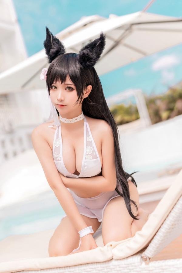 蠢沫沫   蠢沫沫 - 碧蓝航线爱宕泳装角色扮演，泳池边的诱惑女神，清纯与性感并存，顶级Cosplay高清套图第5张图片