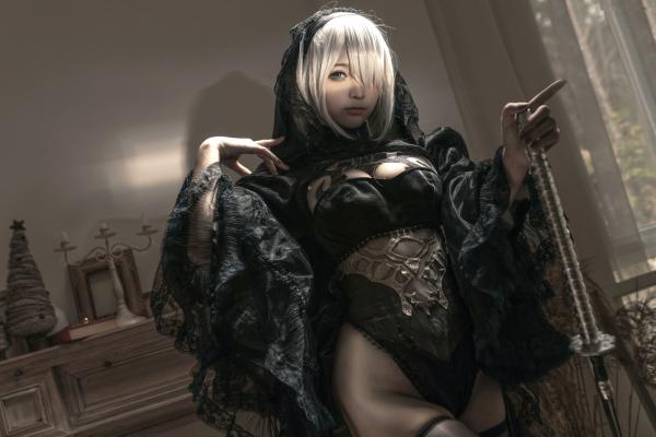 蠢沫沫   《蠢沫沫-099-尼尔纪元-黑花嫁》高颜值网红Cosplay角色扮演，性感暗黑婚纱丝袜诱惑，极致冷艳御姐范第5张图片