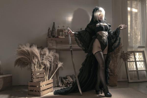 蠢沫沫   《蠢沫沫-099-尼尔纪元-黑花嫁》高颜值网红Cosplay角色扮演，性感暗黑婚纱丝袜诱惑，极致冷艳御姐范第6张图片