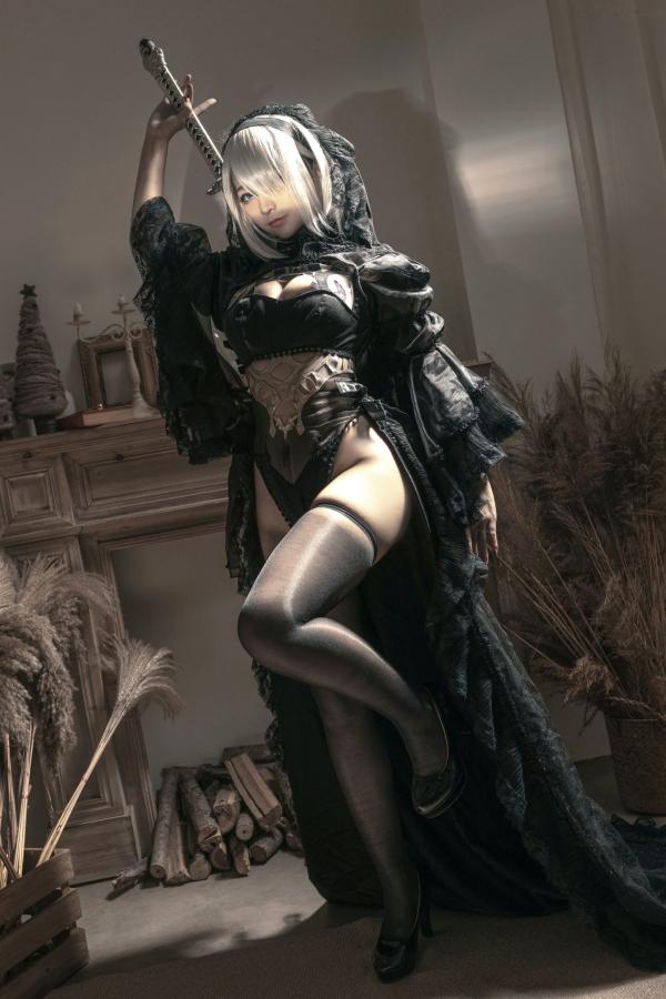 蠢沫沫   《蠢沫沫-099-尼尔纪元-黑花嫁》高颜值网红Cosplay角色扮演，性感暗黑婚纱丝袜诱惑，极致冷艳御姐范第9张图片