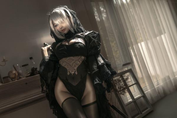 蠢沫沫   《蠢沫沫-099-尼尔纪元-黑花嫁》高颜值网红Cosplay角色扮演，性感暗黑婚纱丝袜诱惑，极致冷艳御姐范第10张图片