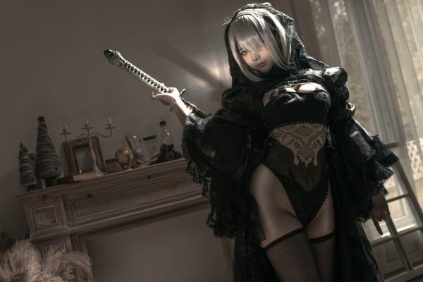 蠢沫沫   《蠢沫沫-099-尼尔纪元-黑花嫁》高颜值网红Cosplay角色扮演，性感暗黑婚纱丝袜诱惑，极致冷艳御姐范第13张图片