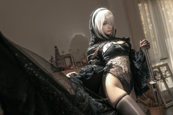 蠢沫沫   《蠢沫沫-099-尼尔纪元-黑花嫁》高颜值网红Cosplay角色扮演，性感暗黑婚纱丝袜诱惑，极致冷艳御姐范第15张图片