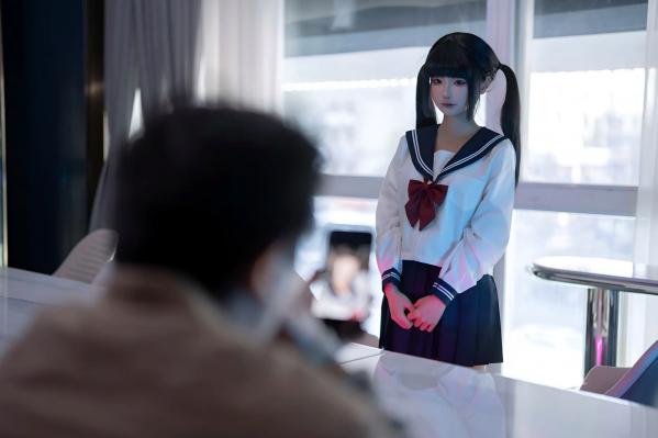 蠢沫沫   蠢沫沫 - 学妹的兼职，兔女郎cosplay酒吧诱惑，黑色紧身连体网袜写真第1张图片