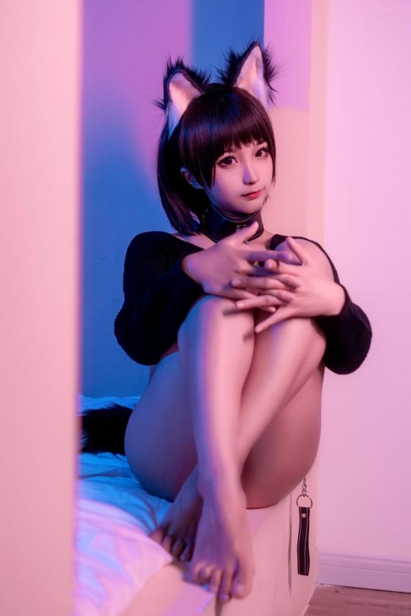 蠢沫沫   蠢沫沫-070-项圈：绝美猫耳娘诱惑，黑衣短针织搭配金属链条，极致私房角色扮演摄影大片第28张图片