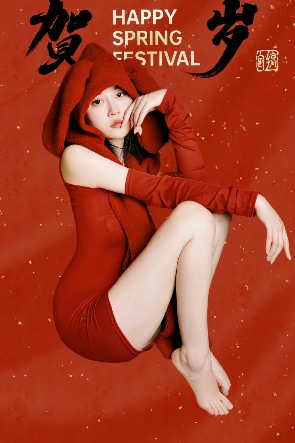 年年Nnian 年年  年年Nnian-拜年兔，红色兔女郎主题私房，春节喜庆性感诱惑女神写真第31张图片