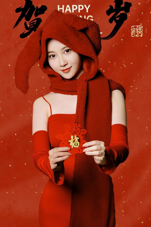 年年Nnian 年年  年年Nnian-拜年兔，红色兔女郎主题私房，春节喜庆性感诱惑女神写真第35张图片