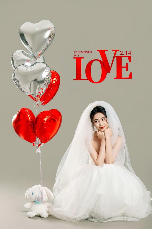 年年Nnian 年年  年年Nnian-LOVE-情人节特别篇：纯白婚纱私房照，心形气球浪漫诱惑与清纯甜美的碰撞第6张图片