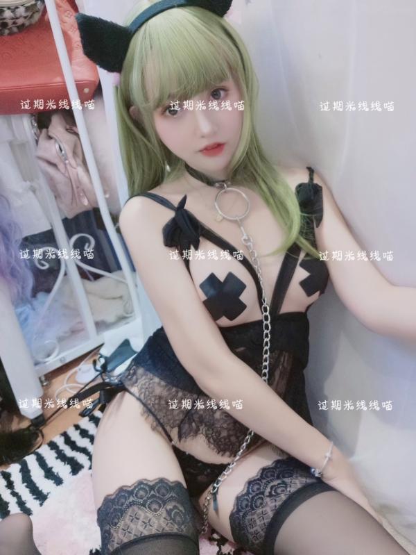 过期米线线喵   过期米线线喵-022-绿色头发猫娘COS，大胆蕾丝内衣诱惑室内私房照第3张图片
