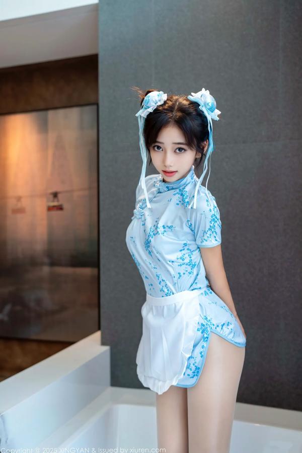 时安安Camellia 时安安  [XINGYAN]星颜社 2025.10.22 Vol.414 时安安：旗袍女仆装扮，白嫩丝袜诱惑，绝美曲线写真第5张图片