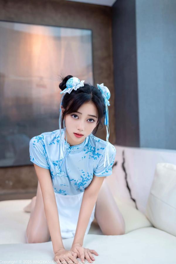 时安安Camellia 时安安  [XINGYAN]星颜社 2025.10.22 Vol.414 时安安：旗袍女仆装扮，白嫩丝袜诱惑，绝美曲线写真第17张图片